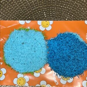 Kids Colorful Bath Scrubbies. Set of 4. Blue & green. Great for spa day.